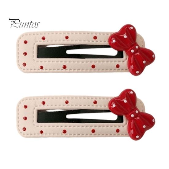 Bow Hair Accessory 2Pcs Girl Hairpin Dot Embossed Decor Faux Leather Cover Clip Bangs BB Styling Tool Accessories Retro Style