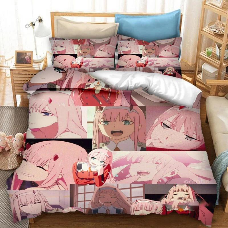 3D Print Cartoon DARLING In the FRANXX Zero Two 02 Bedding Set Boys Girls Twin Queen Size Duvet Cover Pillowcase Bed Kids Adult