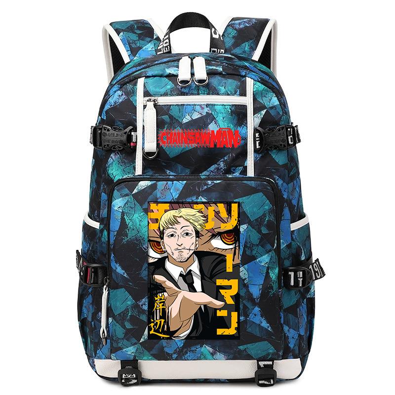 Zaino da Studente con Stampa Anime Motosega Grande Capacità Borsa Scolastica Casual per Bambini Adolescenti