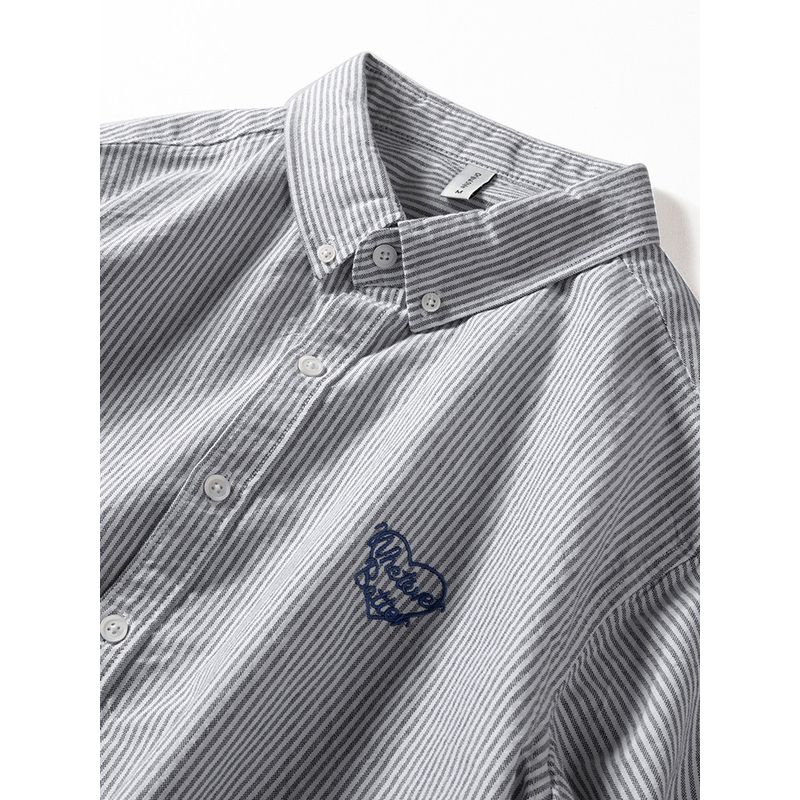 Trendy Spring & Fall Long Sleeves Heart Embroider Casual Stripes Shirt