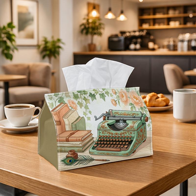 1pc Vintage Academic Tissue Box-Typewriter Book Quill Rose,Durable Napkin Organizer,Kitchen,Dining,Home Decor-Decorative Tabletop Party Tissue Box,Fes
