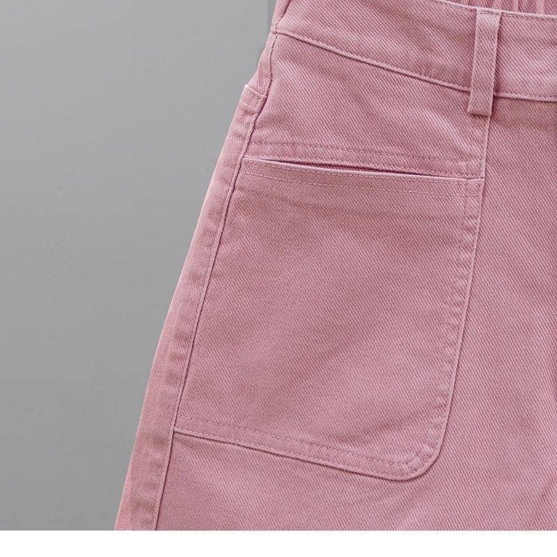 2026 Summer Women's High-Waisted Pink Denim Shorts, Age-Reducing Loose Straight Wide-Leg A-Line Hot Pants