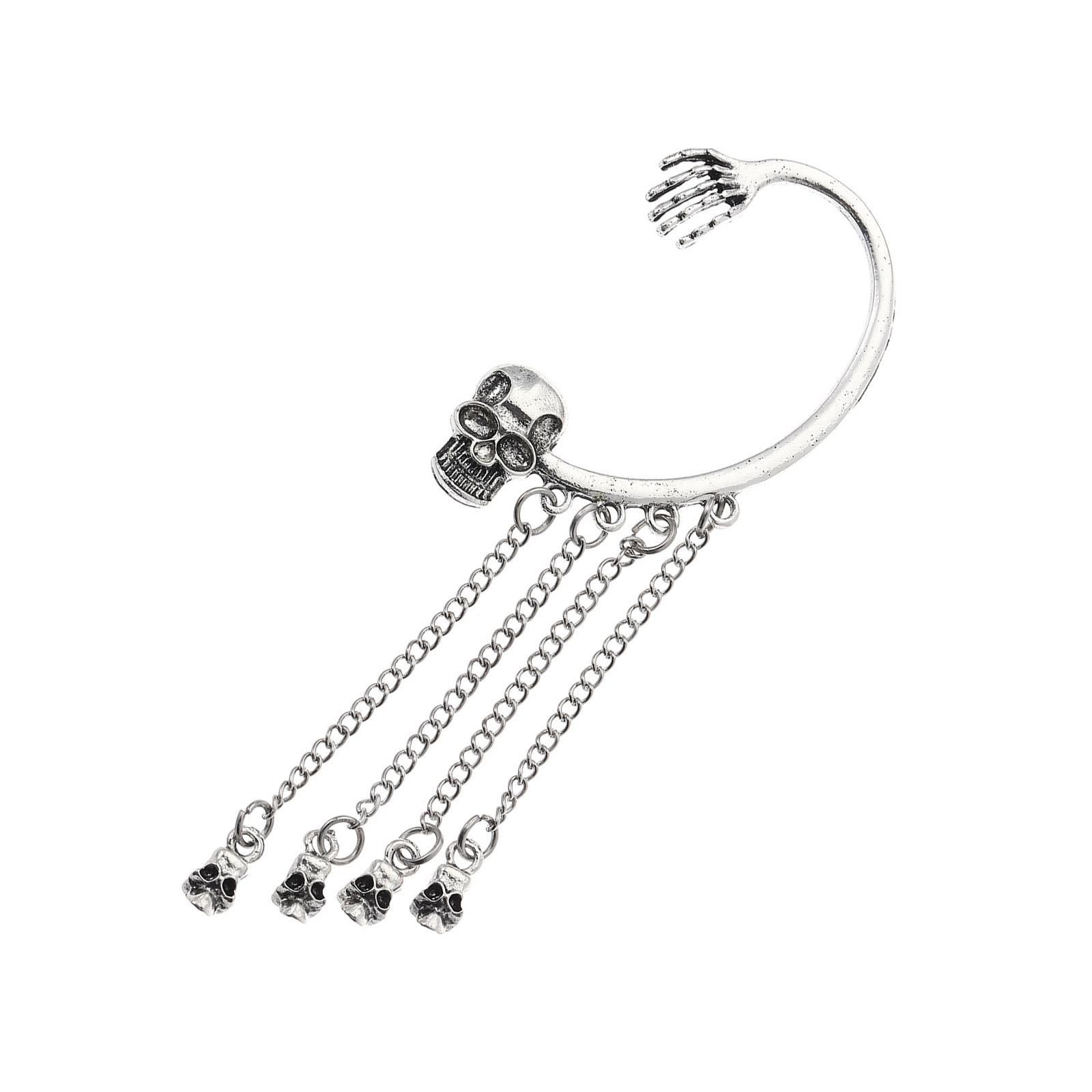 

Модные серьги-каффы в виде черепа, уникальные серьги-каффы с бахромой, стильный кафф для уха в виде черепа, сплавная текстура, подходят для светского мероприятия