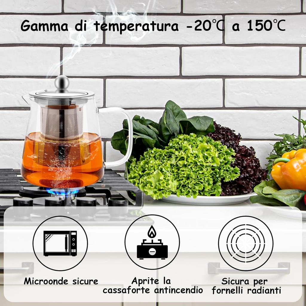 Borosilicate Glass Teapot 750 Ml with Filter, Safe Kitchen Kettle for Hob, with 304 Stainless Steel Strainer, Herbal Tea Infuser for Loose Tea Leaves,