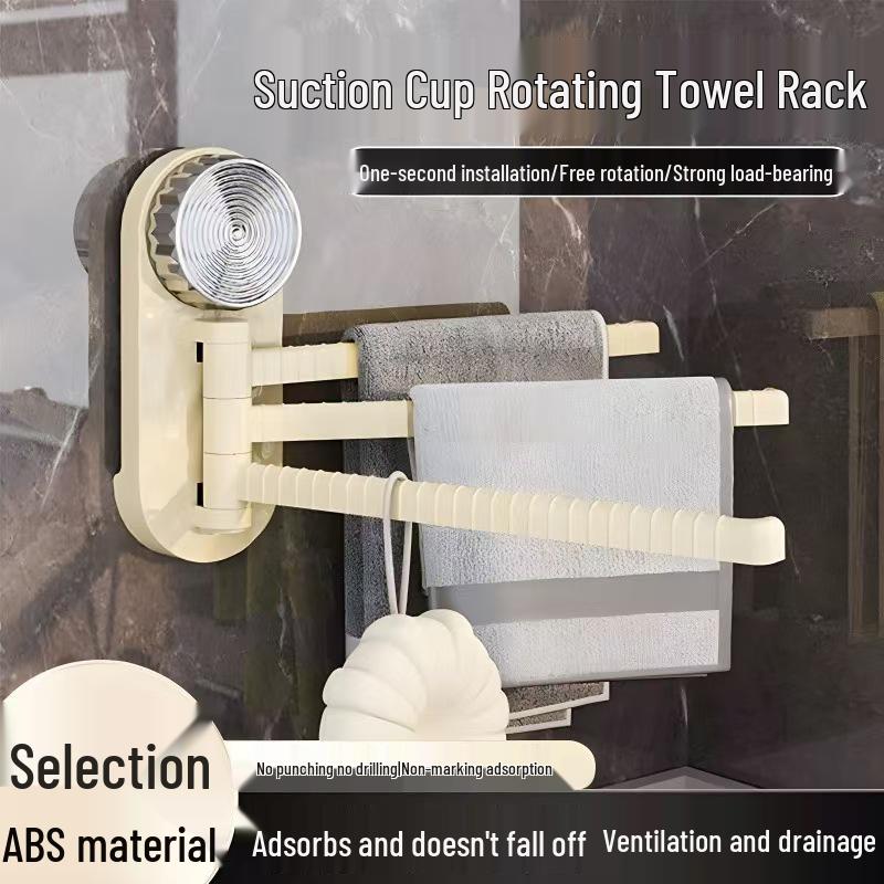

Rotating Suction Cup Towel Rack - Punch-Free, Wall-Mounted, Multi-Pole and Multi-Functional for Bathrooms Triple Rod Towel Rack
