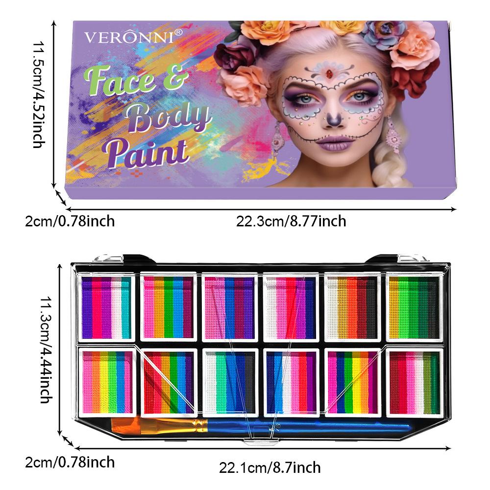 

12-Color Water-Soluble Face Paint Palette for Halloween and Stage Performances