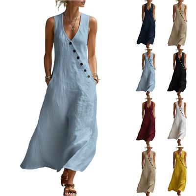 Damenkleid Mittellang Lässig Fließende Kleider V-Ausschnitt Urlaubs Boho Strandkleid