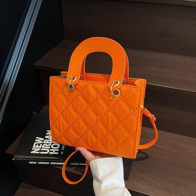 Simple Rhombus Embroidered Thread Handbag New Retro Casual Shoulder Messenger Bag Hand Bag Woman