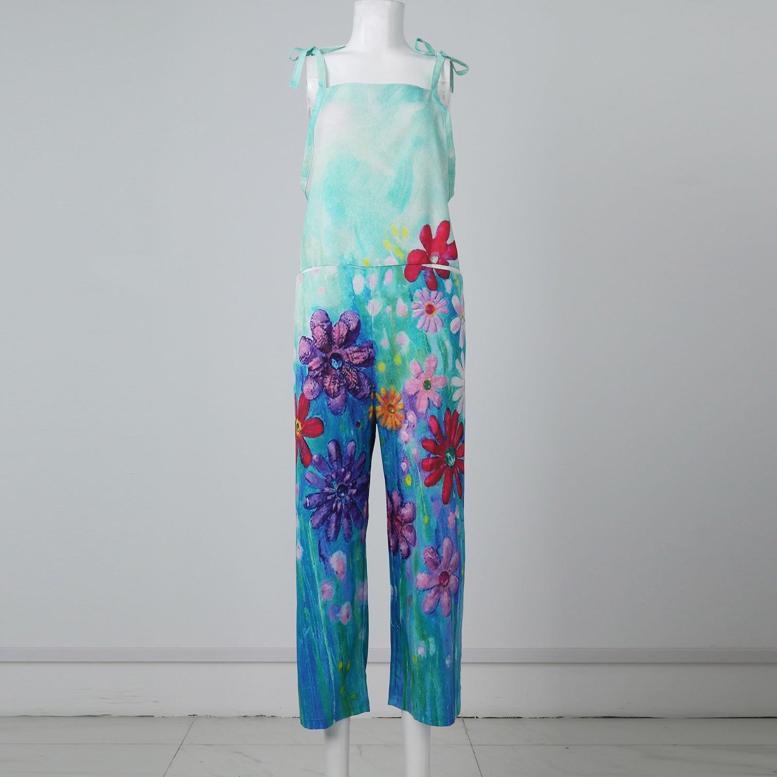 

Женский модный летний милый свободный повседневный комбинезон с принтом в стиле ретро и ремешками S синий