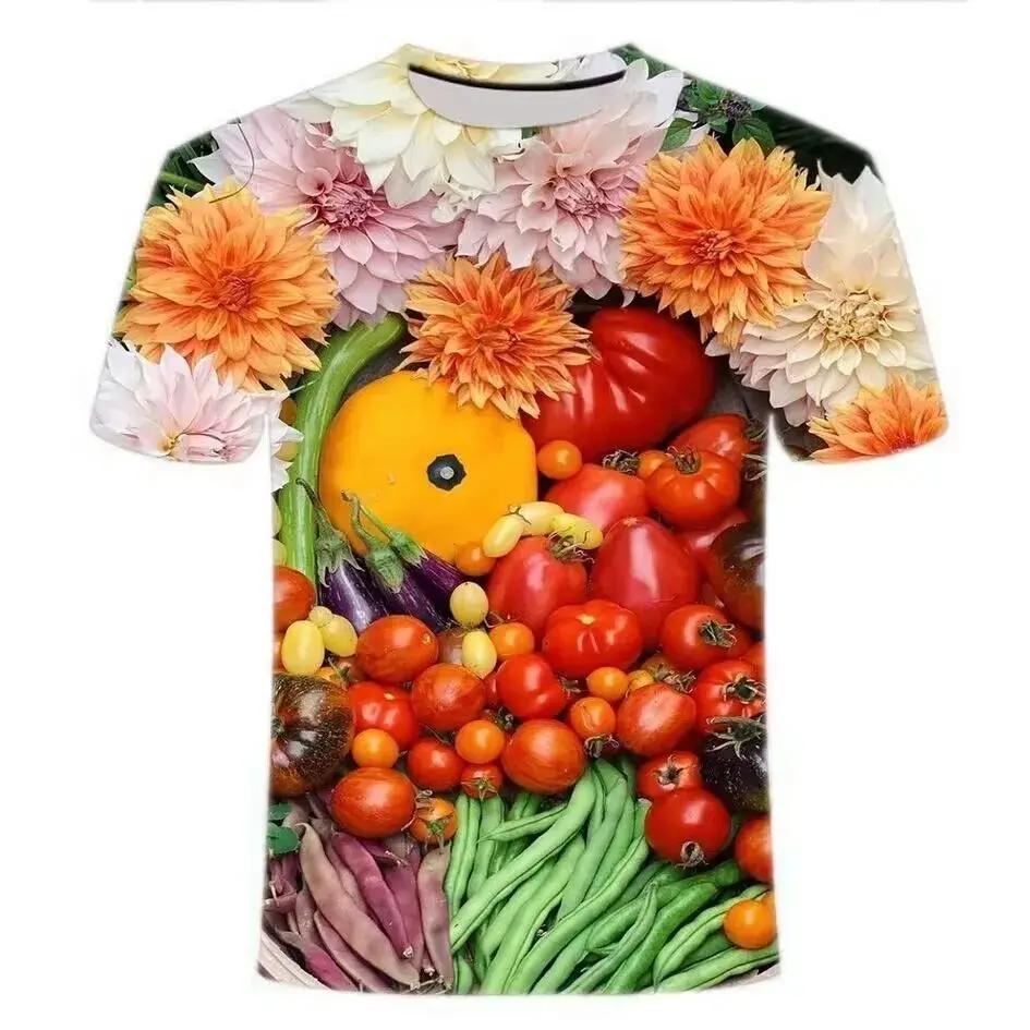 Sommarens Kreativa Fräscha Frukter Och Grönsaker Mode Herr T-shirt 3d-tryckt Kortärmad Lös O-hals Personlighets T-shirts Toppar
