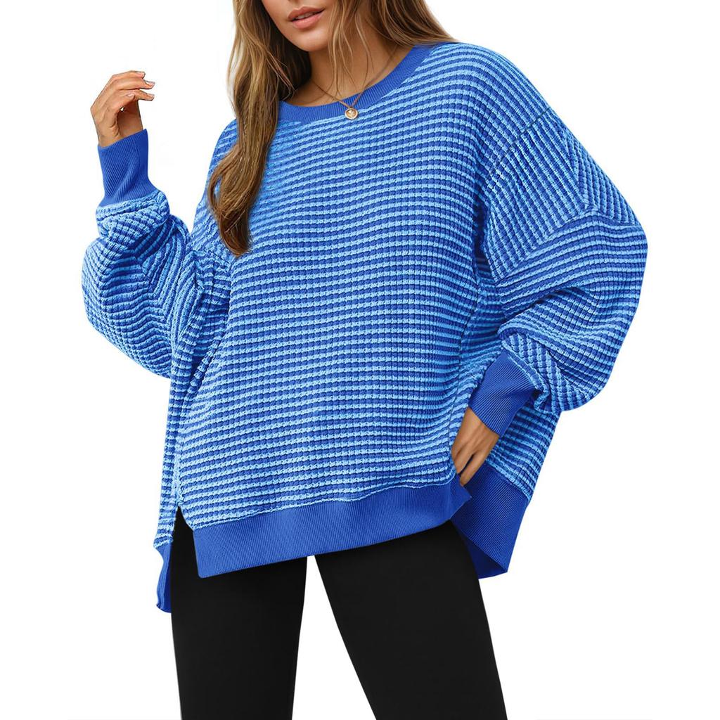 Women's Long-sleeved Round-neck Striped Round-neck Versatile Casual Loose Sweatshirt