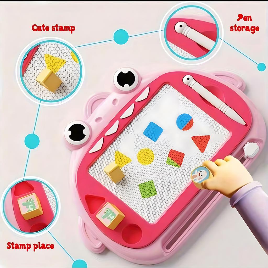 Cute Dinosaur Magnetic Drawing Board for Toddlers, 4-Color Erasable Doodle Pad with Stamps, Educational Toy for Kids