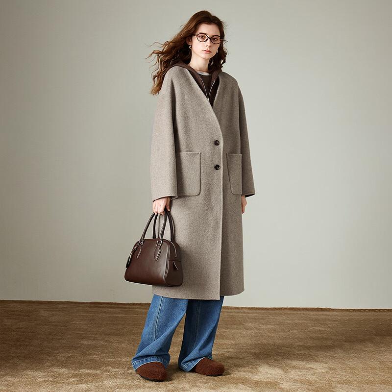 Chuyu Women's V-Neck Wool Blend Mid-Length Cardigan Coat