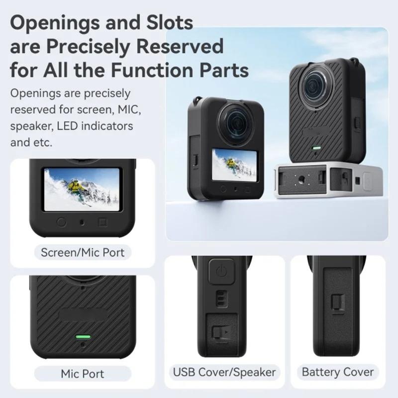 360 Camera Silicone Case Shock Resistant Anti Drop Cover Lens Protector Easy Access Ports And Quick Release Adapter