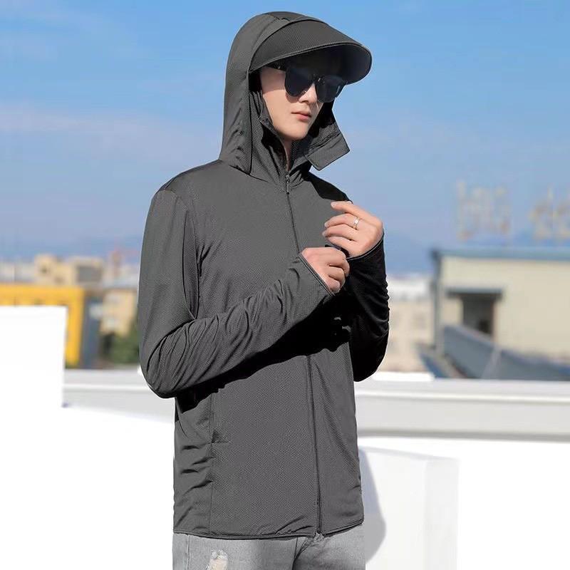 Men’s Ultra-Thin Hooded Ice Silk Windbreaker: Breathable Summer Jacket for Outdoor Fishing and Sun Protection.