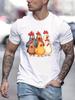 Unisex Crew Neck Tee Six Funny Chicken Cartoon Front Print Short Sleeve Oversized Male Daily Casual Soft Breathable Basic Wear Top