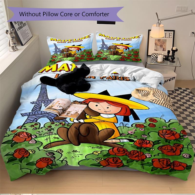 Madeline Lost Paris Print 3Pcs Bedding Set,Duvet Cover with 2 Bedro,Pillowcase Home Birthday Gift