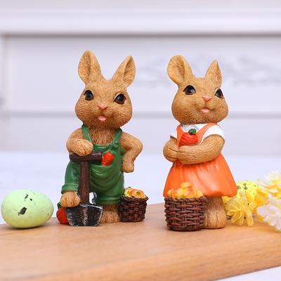 1set Easter New Cute Little Rabbit Cart Creative Garden Rabbit Ornament Decoration Horticultural Craft Decoration