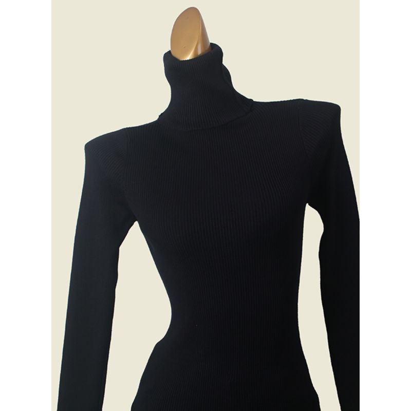 Minimalist Casual Pure Color Turtleneck Bottoming Shirt Fall and Winter Inner Wear Warm Long Sleeves Women's Pullover Rib Knitwear