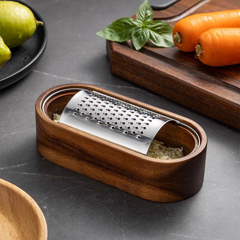 

Stainless Steel Cheese Grater with Acacia Wood Storage Box and Slicer