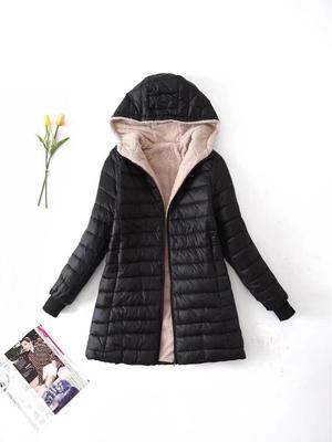2025 Autumn/Winter Women's Slim-Fit Hooded Coat - Korean Style Fleece-Lined Lambswool