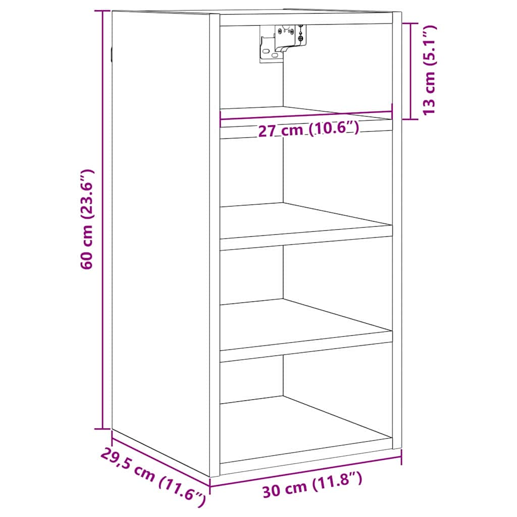 Hanging Cabinet with Shelf Black Oak Effect 30 x 29.5 x 60 cm