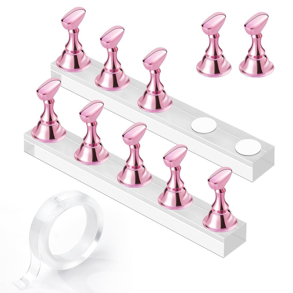 2Set Magnetic Nail Art Display Stand Set Press Nail Holder Acrylic Magnetic Tips With Double-sided Tape  For Home Nail Salon DIY