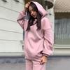 Autunno e inverno moda tinta unita maglione con cappuccio casual due pezzi tuta donne