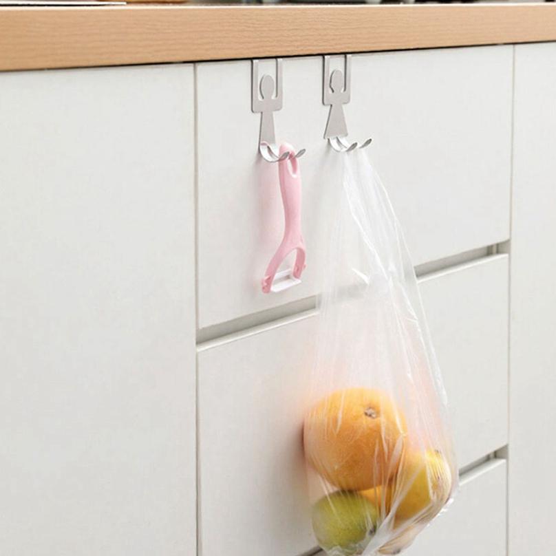Cabinets 2Pcs/set Storage Hooks Bathroom Key Holder Clothes Hanger Cupboard Door Hanging