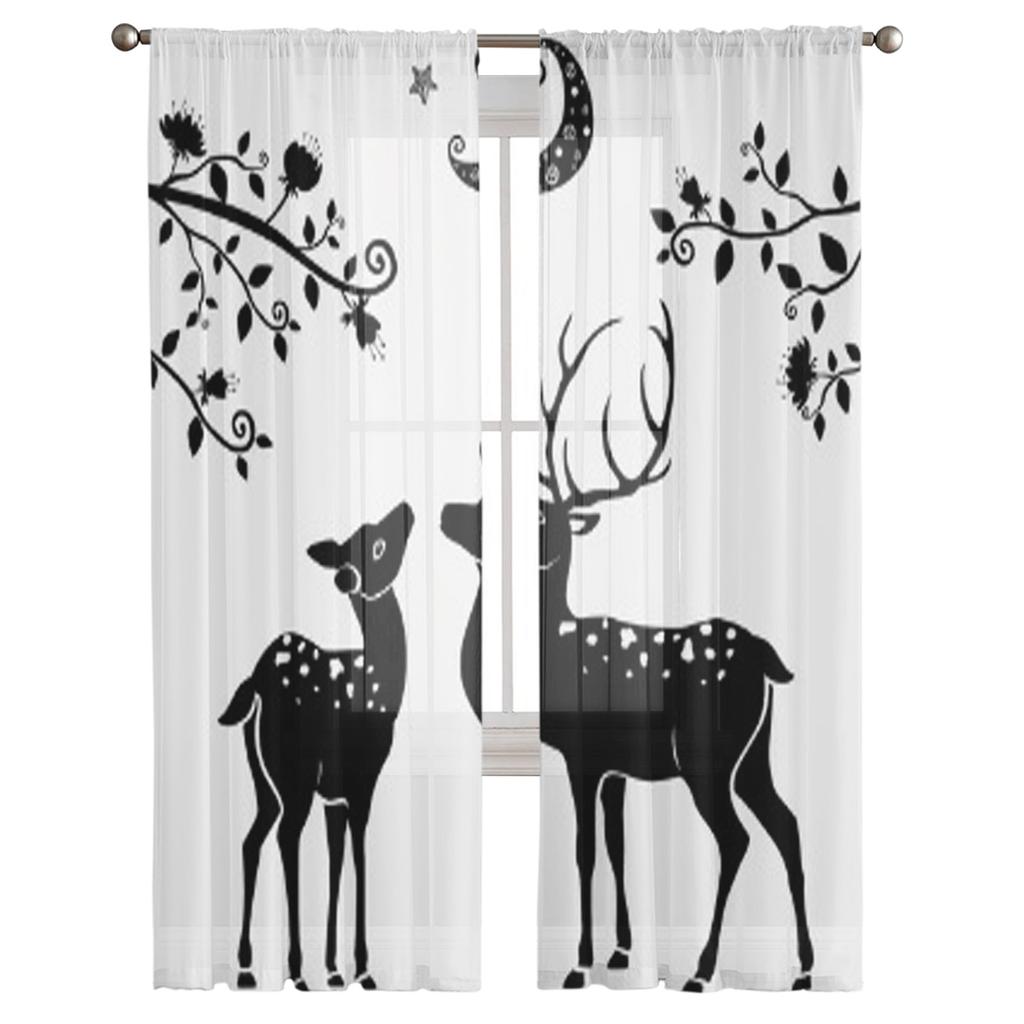 Deer Under The Moon Sheer Curtains For Bedroom Living Room Tulle Curtains For Kitchen Window Voile Curtains