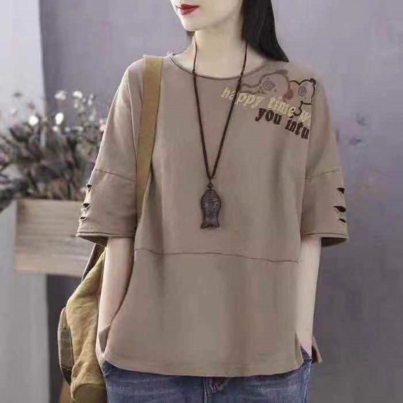 Pure Cotton Round Neck Short Sleeve Large Size Spring and Summer Trend Loose Top Student T-shirt