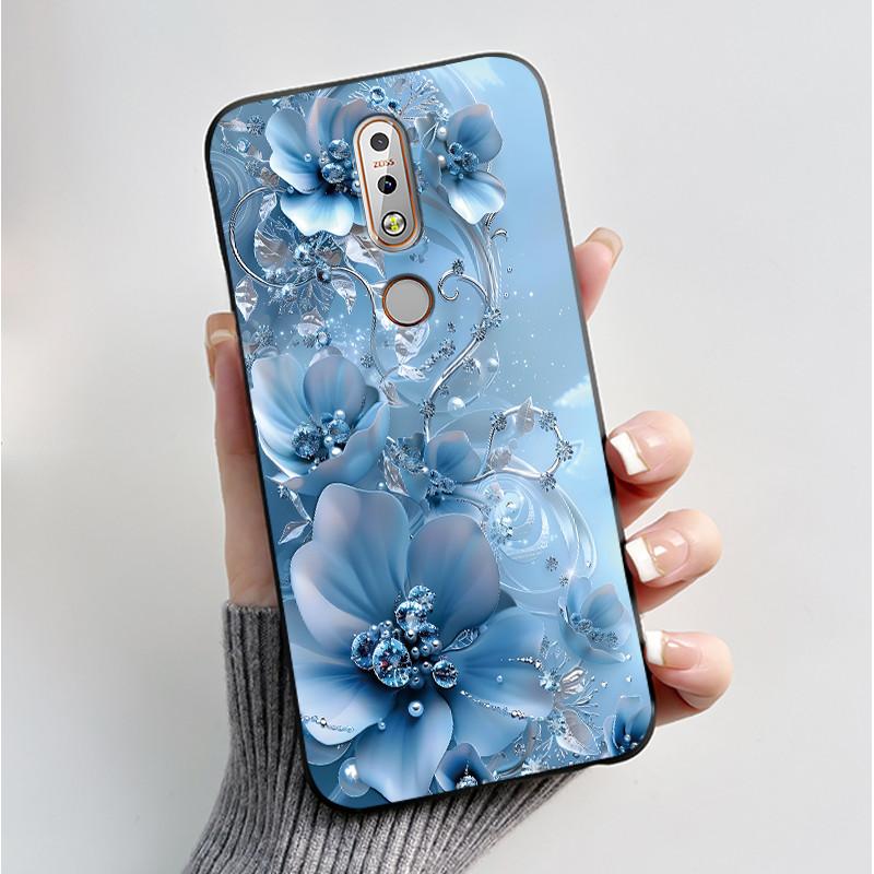 Printing Pattern Case For Nokia 7.1/Nokia 7 Plus Fundas Nokia7 Cover Soft Silicone Black Shell Cute Flower Cartoon Casing Coque