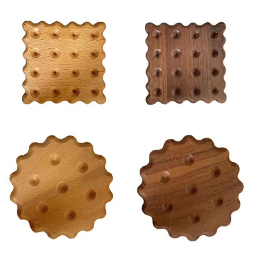 1 stk massivt tre bord dekkeunderlegg Kjeksformet underlegg isolasjonspute For hjemmekjøkken Kaffekopp Hot Pad Drikkeunderlegg