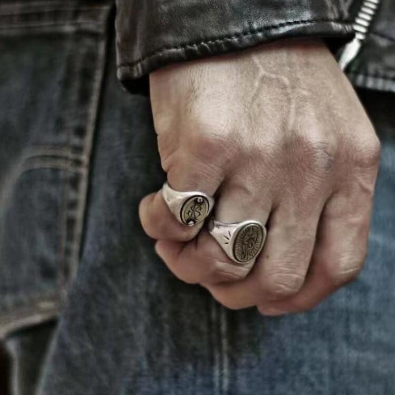Handcrafted Adjustable Open Ring Men Women Sterling Double Layer Geometric Rivet Design Vintage Minimalist Jewelry