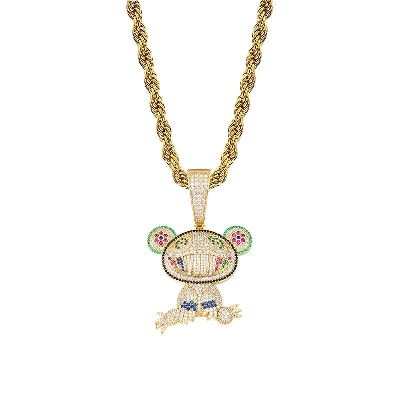 Cute Cartoon Character Pendant Necklace Full Zircon Hip Hop Trendy Jewelry Gold Plated