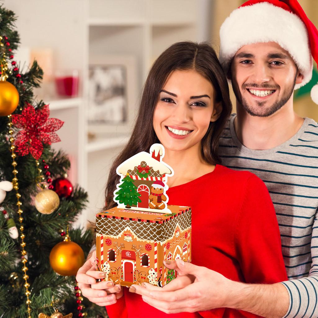 Decor Christmas Gingerbread Man House Pattern Gift Box With Material Paper