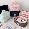 Cute Polka Dot Quilted Cosmetic Bag Large Capacity Soft Handle For Travel Daily Skincare Storage