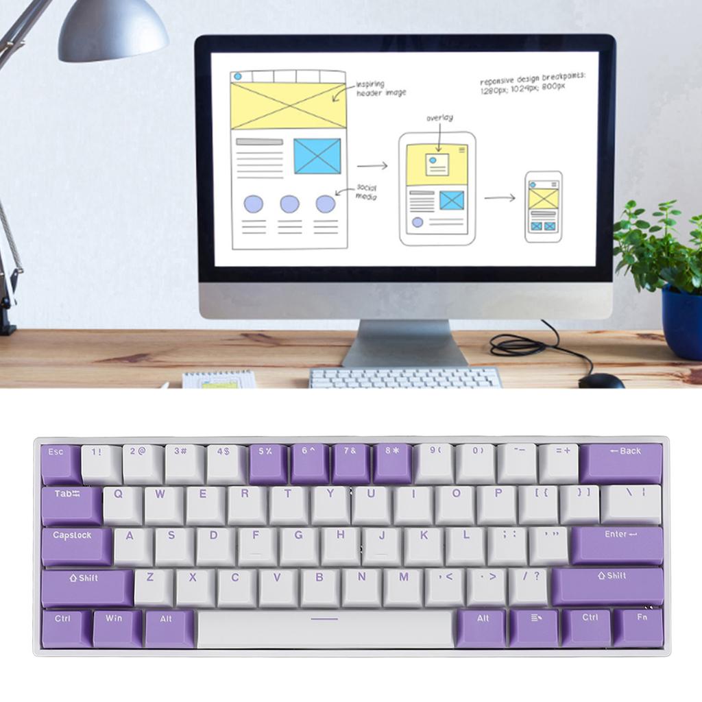 61 Keys 60% Mechanical Keyboard USB C Wired RGB Lighting Backlit Red Switch Gaming Keyboard for PC L