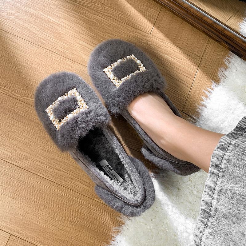 Fashion Thick-Soled Fluffy Shoes For Women'S Velvet Warm Rabbit Fur Cotton Shoes Non-Slip Comfort Women'S Shoes Zapatos De Mujer