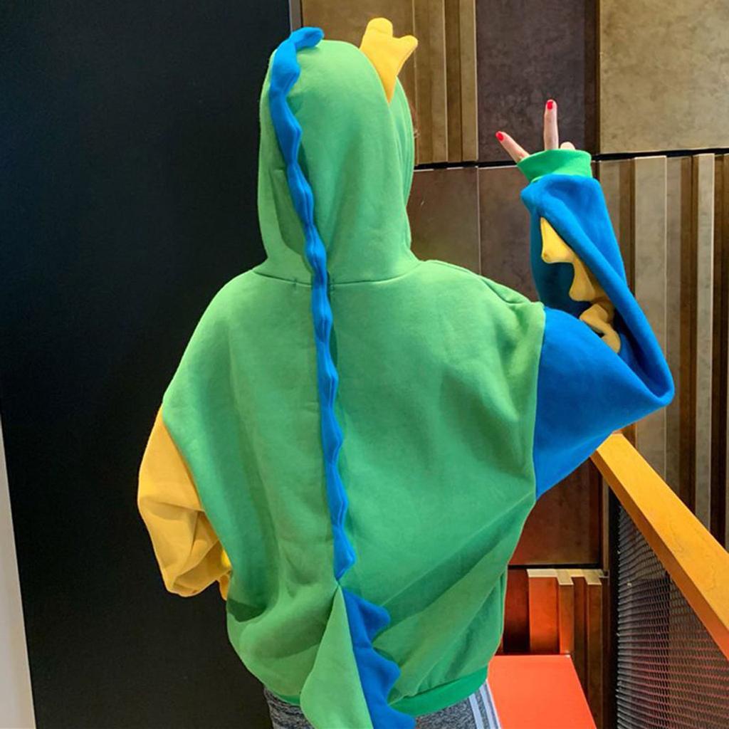 Fashion Women Casual Print Long Sleeve Splice Dinosaur Sweatshirt Tops