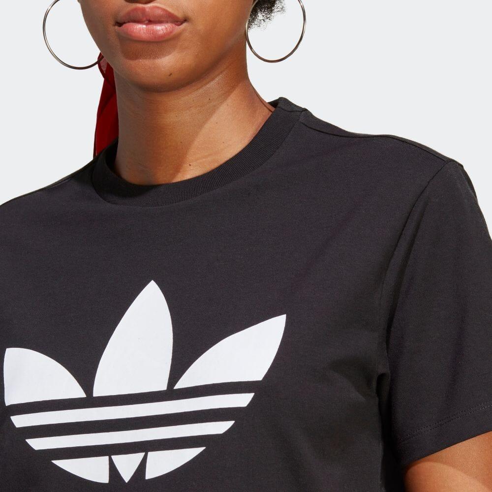 Adidas Originals Trefoil Logo Print Crew Neck Short Sleeve T-Shirt Women Tops Black IB7421
