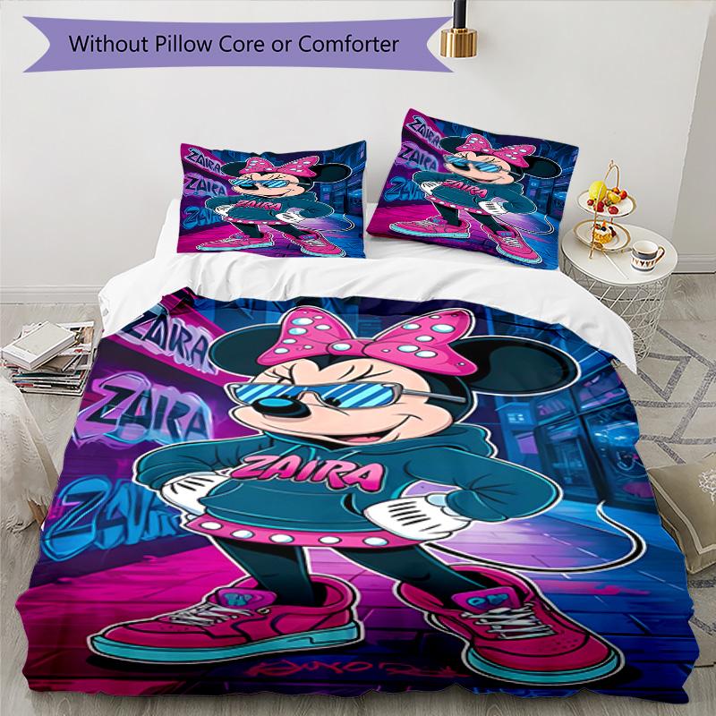 Minnie Mouse Party Decorations 3‑Piece Bedding Set,Soft Breathable Duvet Cover with 12 Pillowcases,Multi‑Scene for Bedroom Dorm,Perfect Holiday Birthd