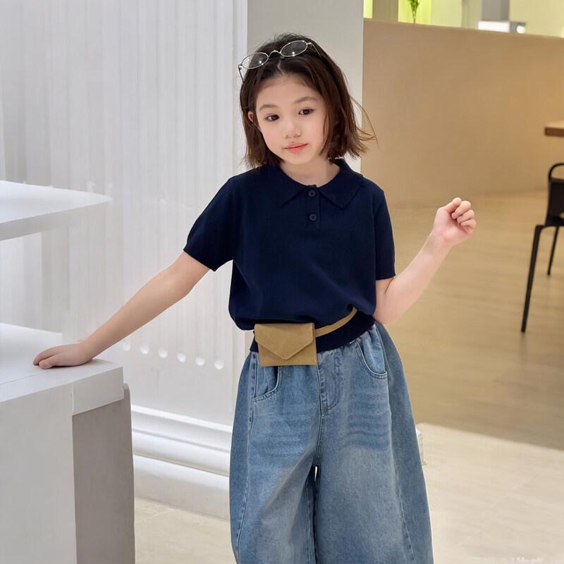 SEVEN BOBI Parent-Child Girls Retro Polo Knit Top 130 cm
