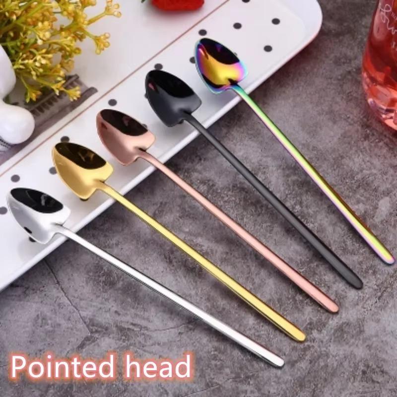1Pcs 304 Stainless Steel Creative Coffee Spoon Stirring Spoons Bar New Pointed Ice spoons Square Head Dessert Spoon