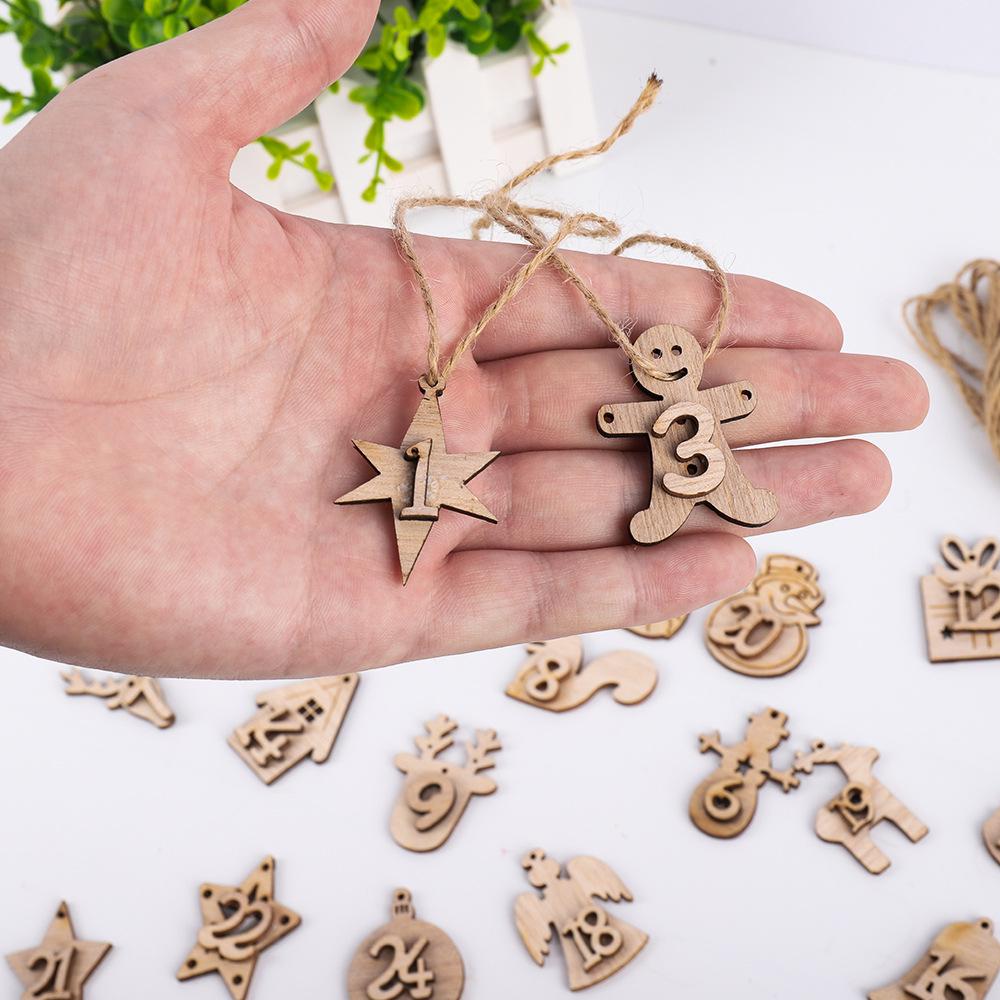 Wooden Christmas Advent Calendar Pendants: 24 Numbered Countdown Tags & Gift Bag Ornaments