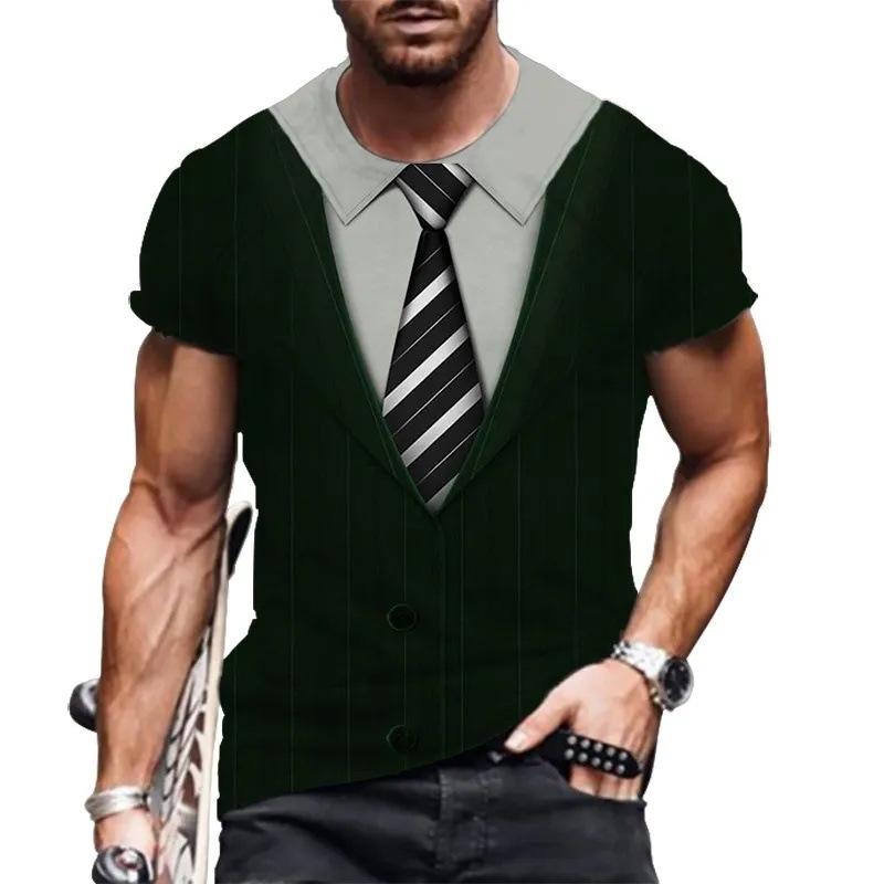 Letní pánská falešná dvoudílná trička s kulatým výstřihem Ležérní volný střih Vhodné pro outdoor Všestranné trendové tričko