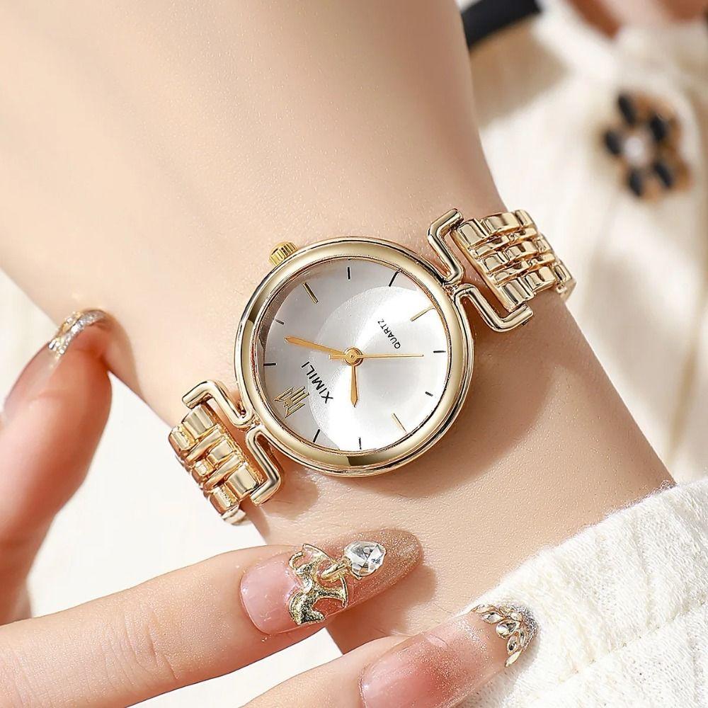 Round Dial Shape Women Wrist Watch Alloy Steel Band Watch Minimalist Round Dial Watch Daily