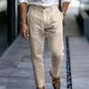 Men Linen Casual Pants Plain Color Dress Pants with Trousers Breathable Regular Fit Belt Loop
