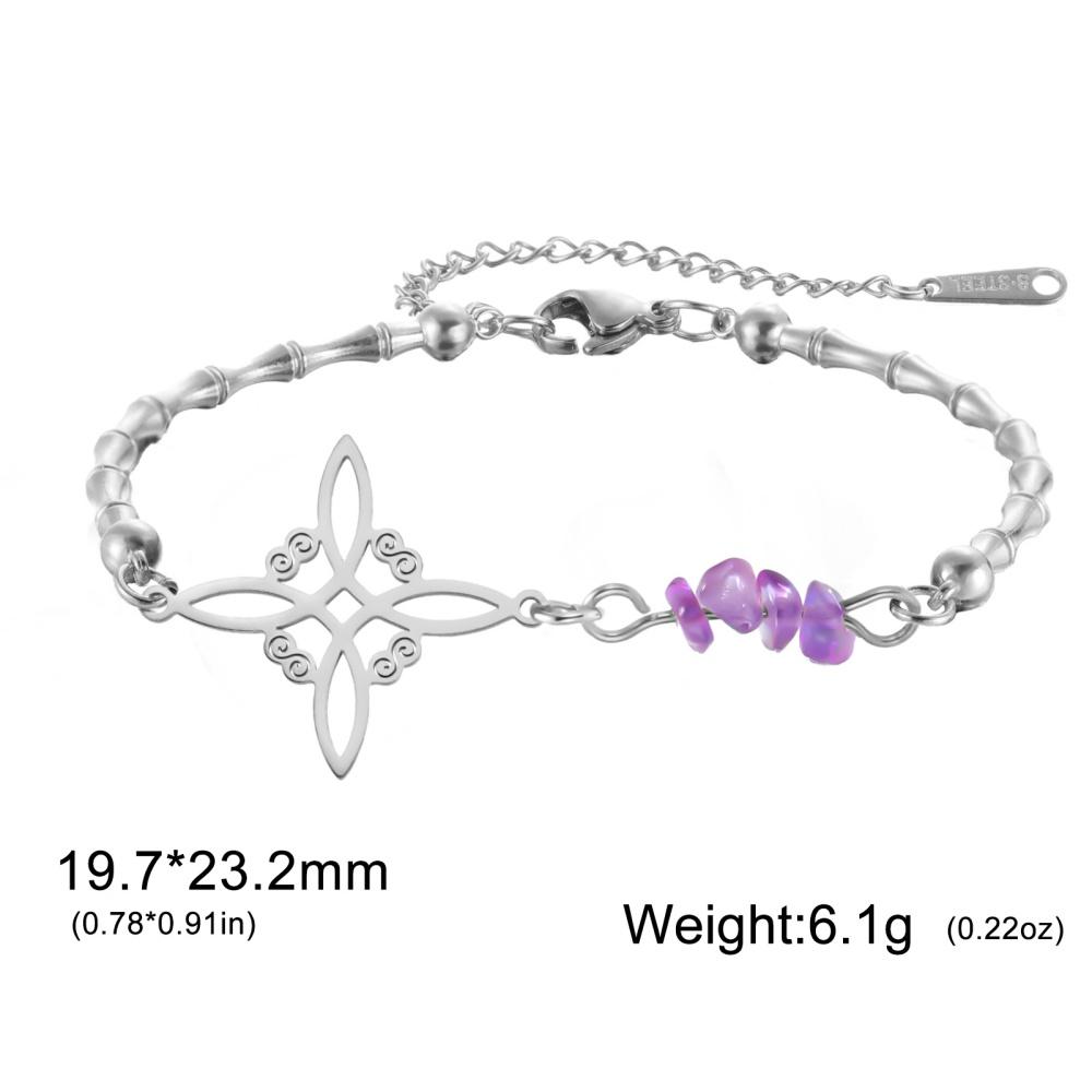 

Witch‘s Knot Charm Bracelet for Women Wicca Accessories Amulet Power of Four Elements Stainless Steel Jewelry Purple Crystal