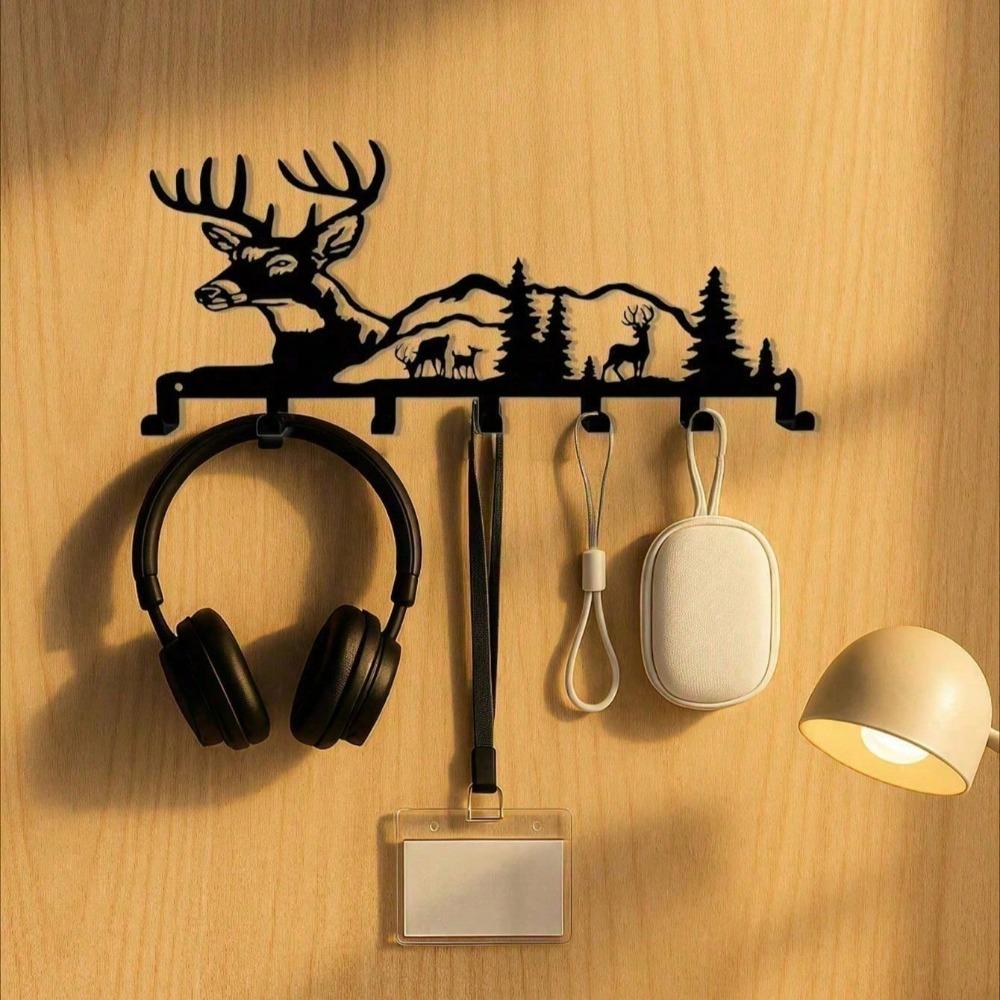 Bohemian Deer Key Holder Wall Organizer 5 Hooks for Keys Coats Hats Nature Farmhouse Cottage Christmas Gift